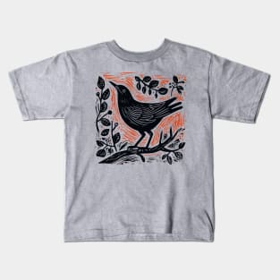 Lino Cut Bird Kids T-Shirt